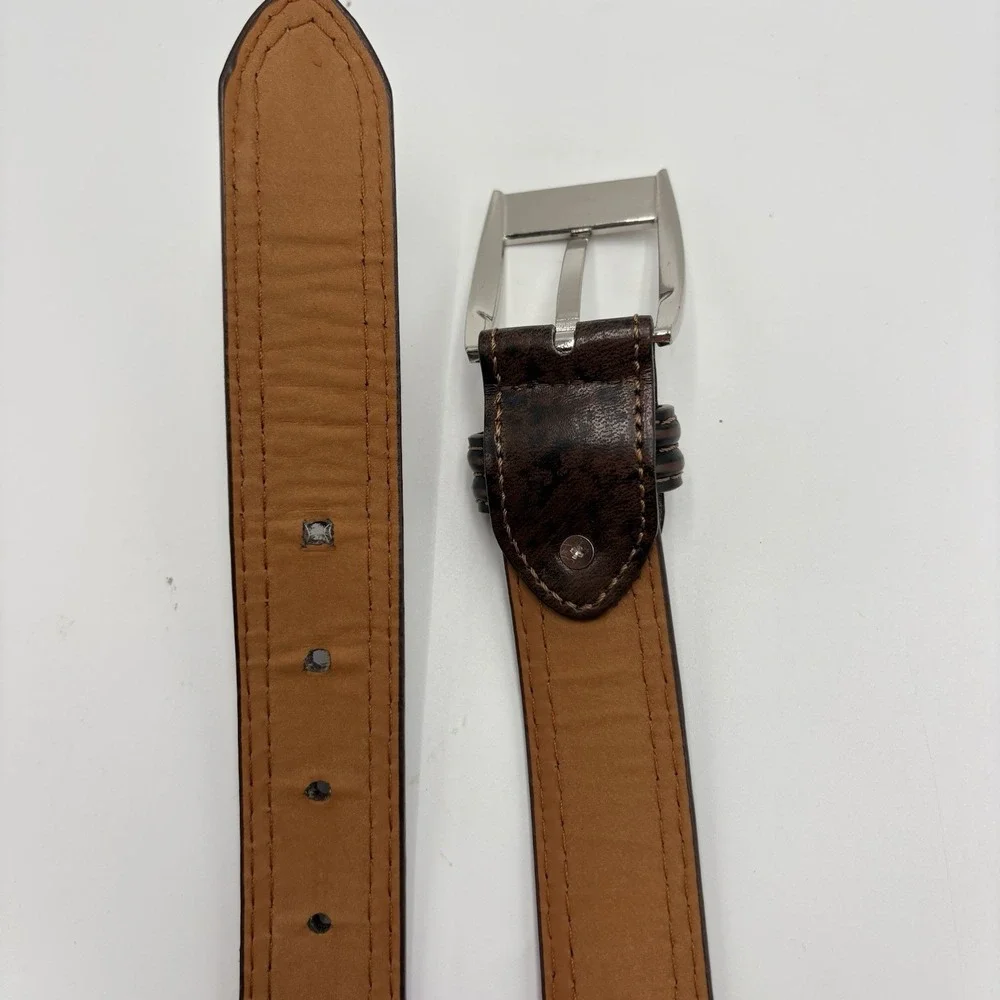 GOLD COAST Embossed Brown Leather Belt Silver Buckle Mens Western Paws 38 XL